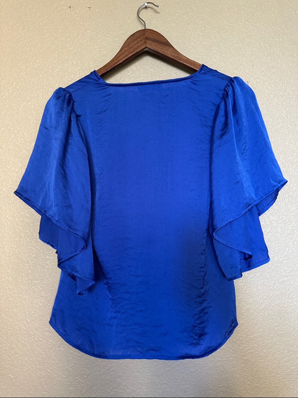 DKNY Cobalt Blue Satin V-Neck Cinched-Front Blouse - Picture 4 of 4